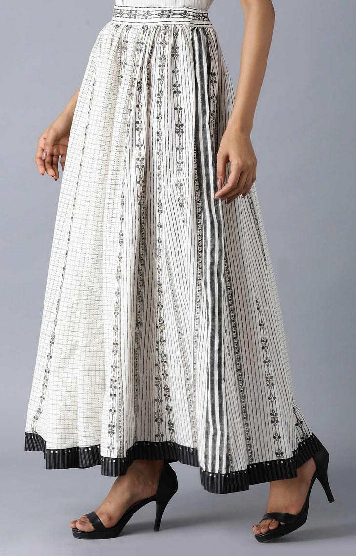 W | Women's Beige Cotton Geometrical Skirts 2