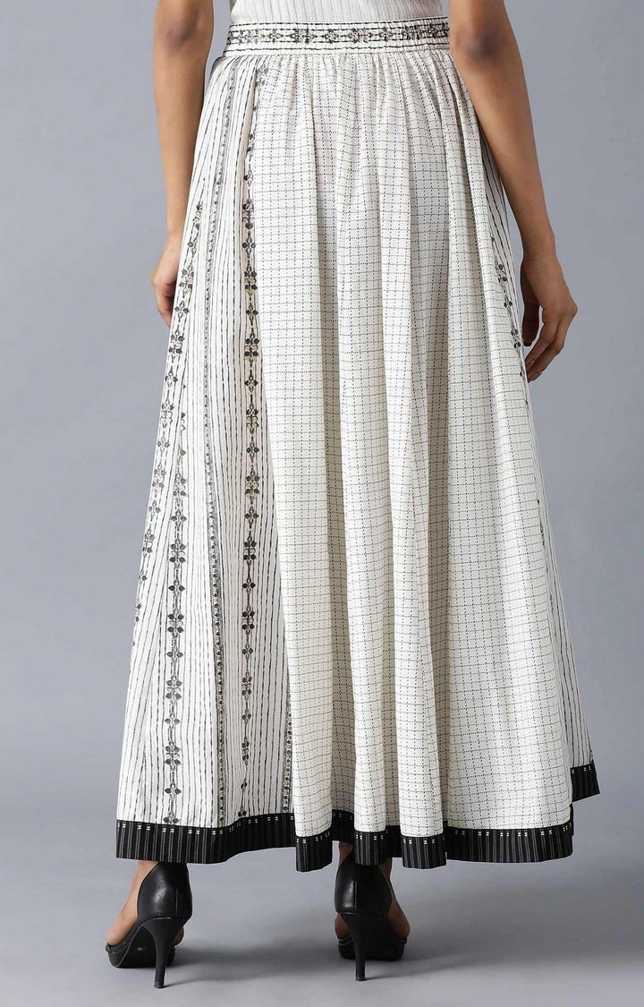 W | Women's Beige Cotton Geometrical Skirts 4