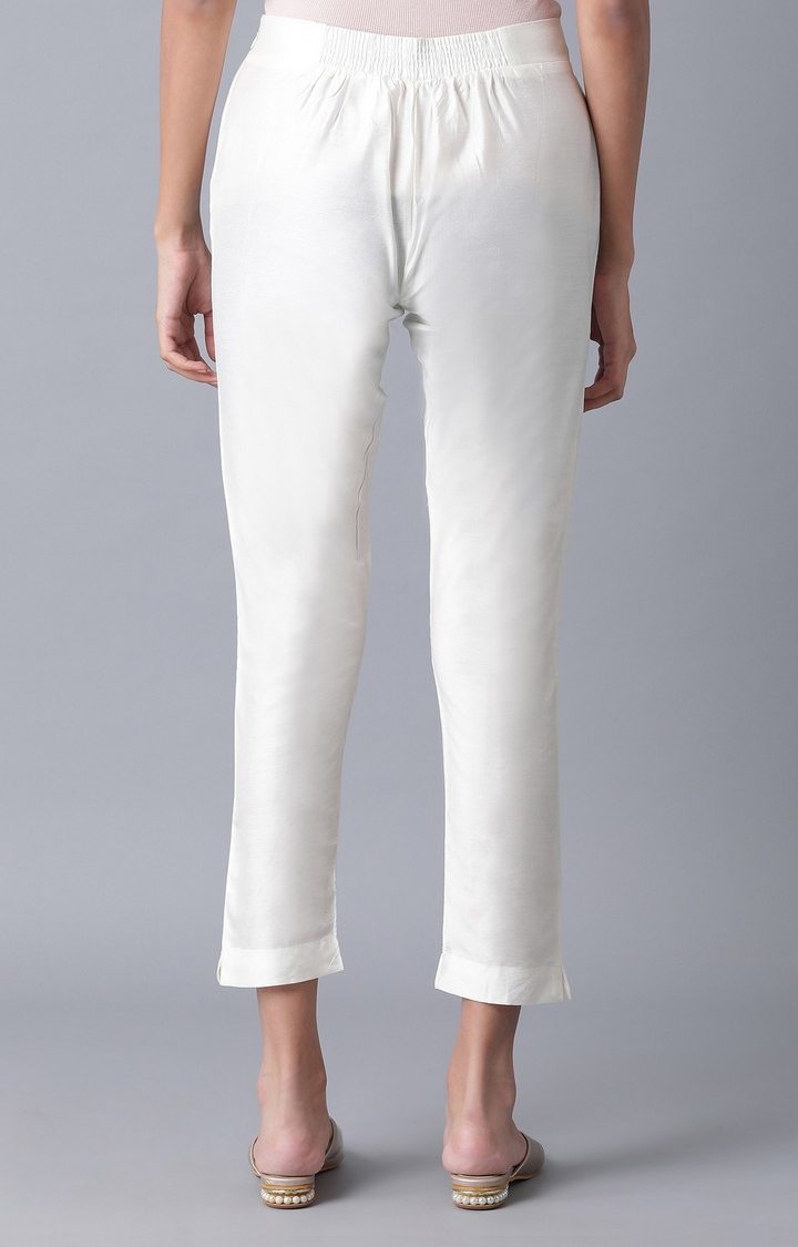 W | Women's White Viscose Solid Trousers 4