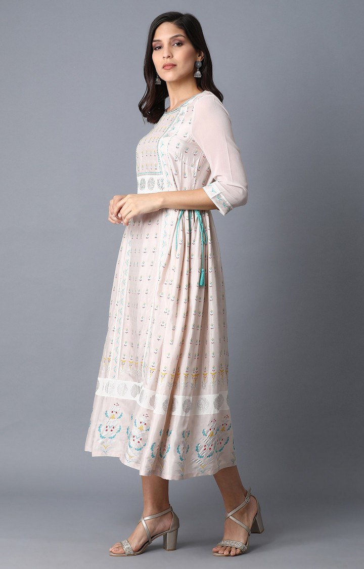 Wishful by W Ecru A-Line Embroidered Kurta