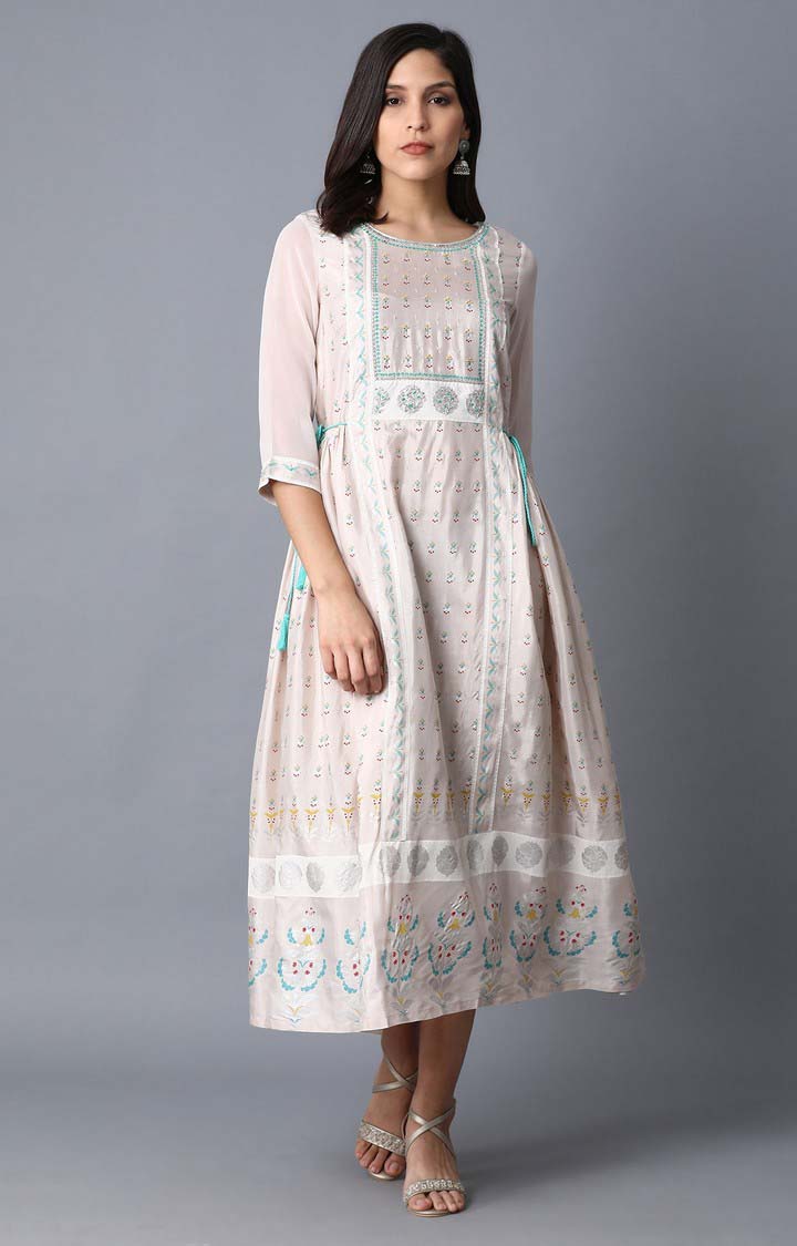 Wishful by W Ecru A-Line Embroidered Kurta