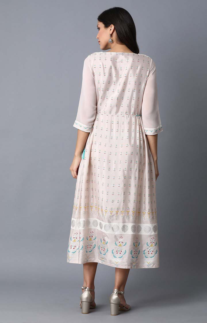 Wishful by W Ecru A-Line Embroidered Kurta