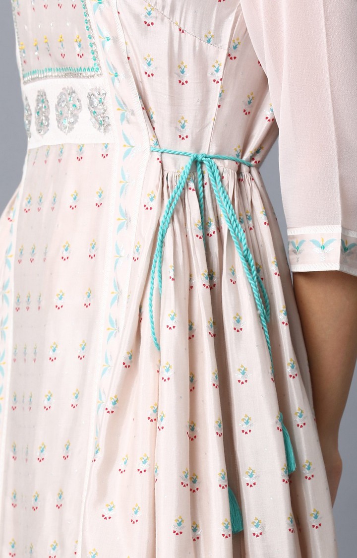 Wishful by W Ecru A-Line Embroidered Kurta