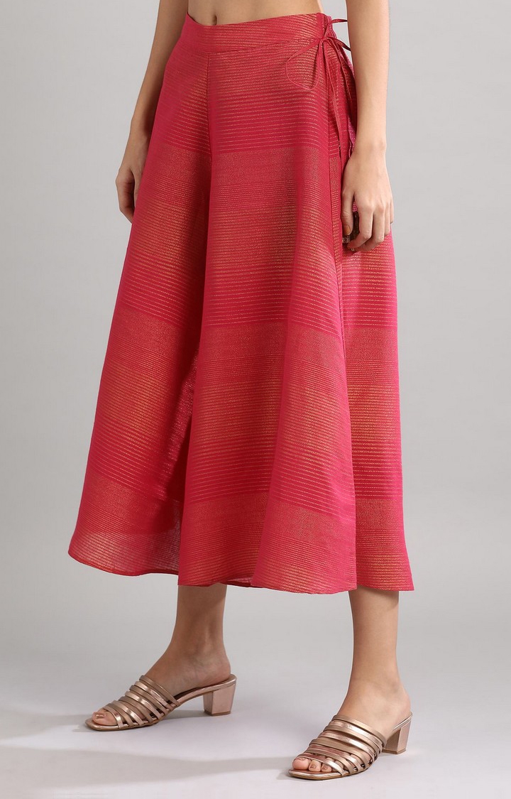 Aurelia | Women's Pink Cotton Blend Solid Culottes 2