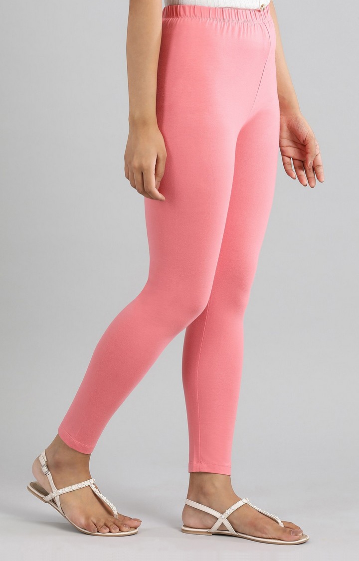 Aurelia | Women's Pink Cotton Blend Solid Tights 3