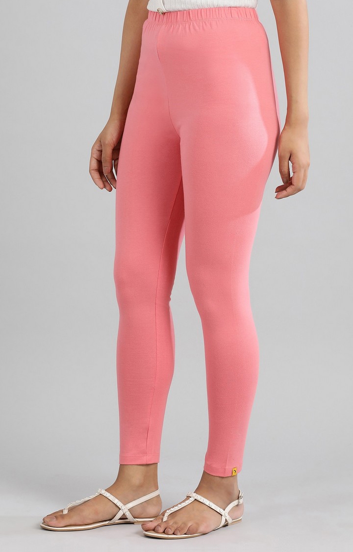 Aurelia | Women's Pink Cotton Blend Solid Tights 2