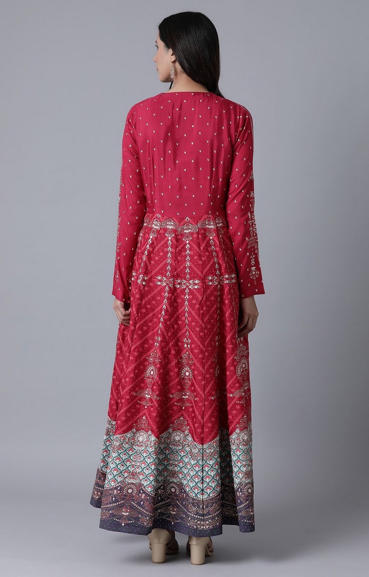 Red Embellished Jacket Ethnic Gown