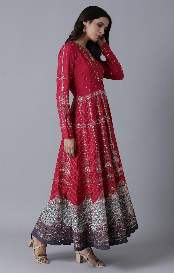 Red Embellished Jacket Ethnic Gown