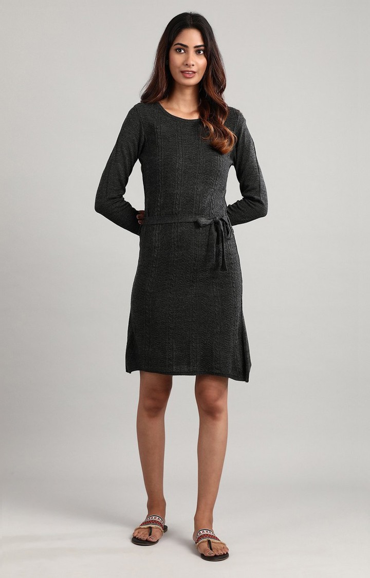 Grey Round Neck Winter Dress