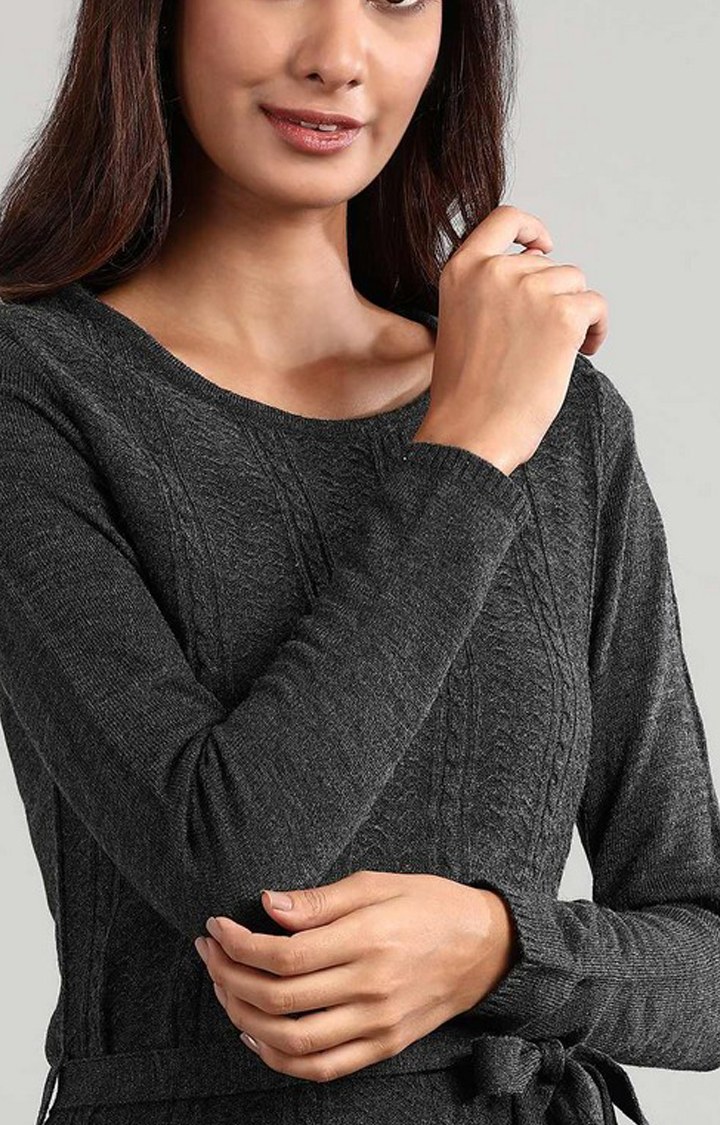 Grey Round Neck Winter Dress