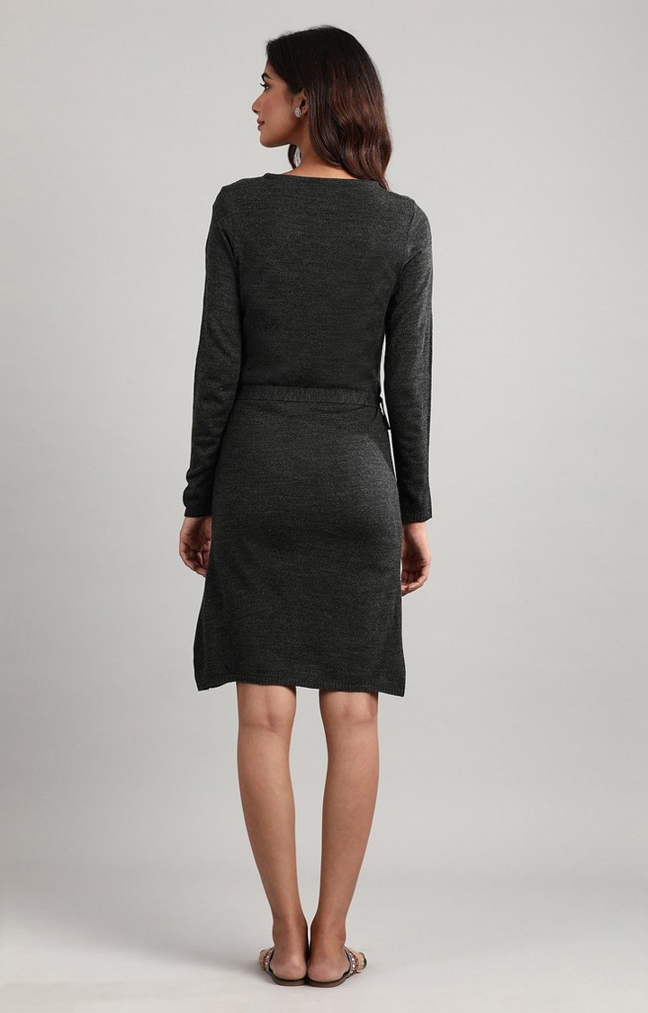Grey Round Neck Winter Dress