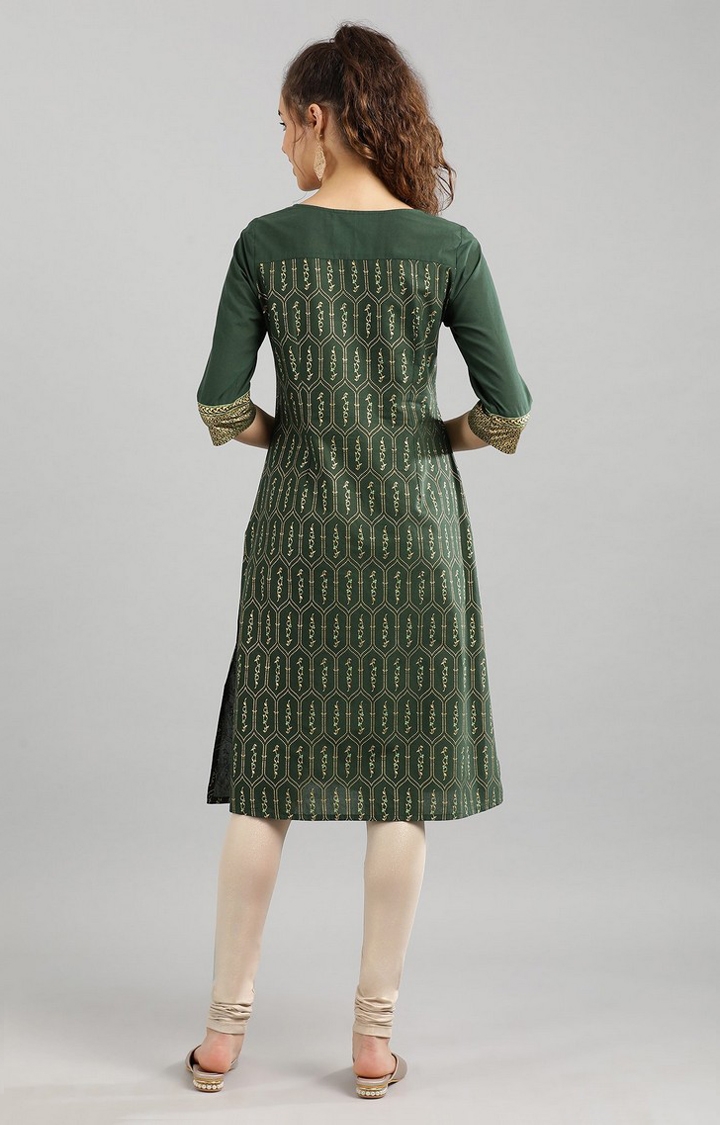 Aurelia | Women's Green Cotton Geometrical Kurtas 3