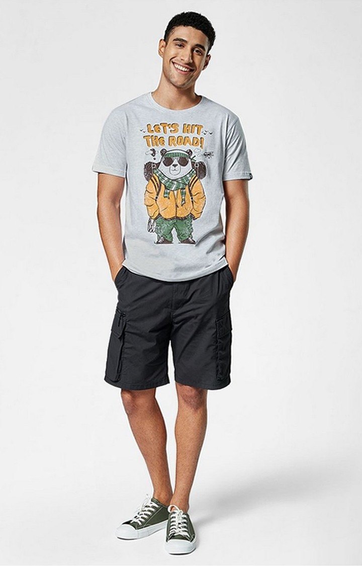 Men's Let's Hit The Road Grey Printed Regular T-Shirt