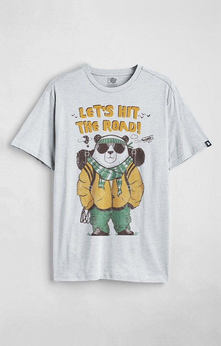 Men's Let's Hit The Road Grey Printed Regular T-Shirt