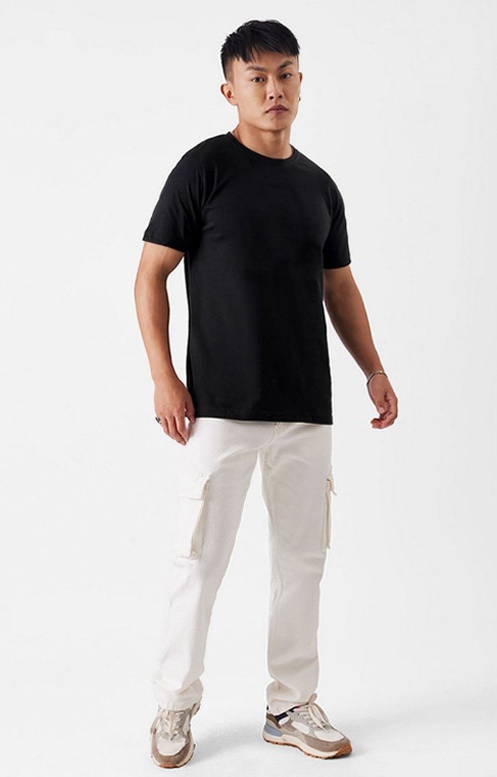 Men's Black Solid Regular T-Shirt