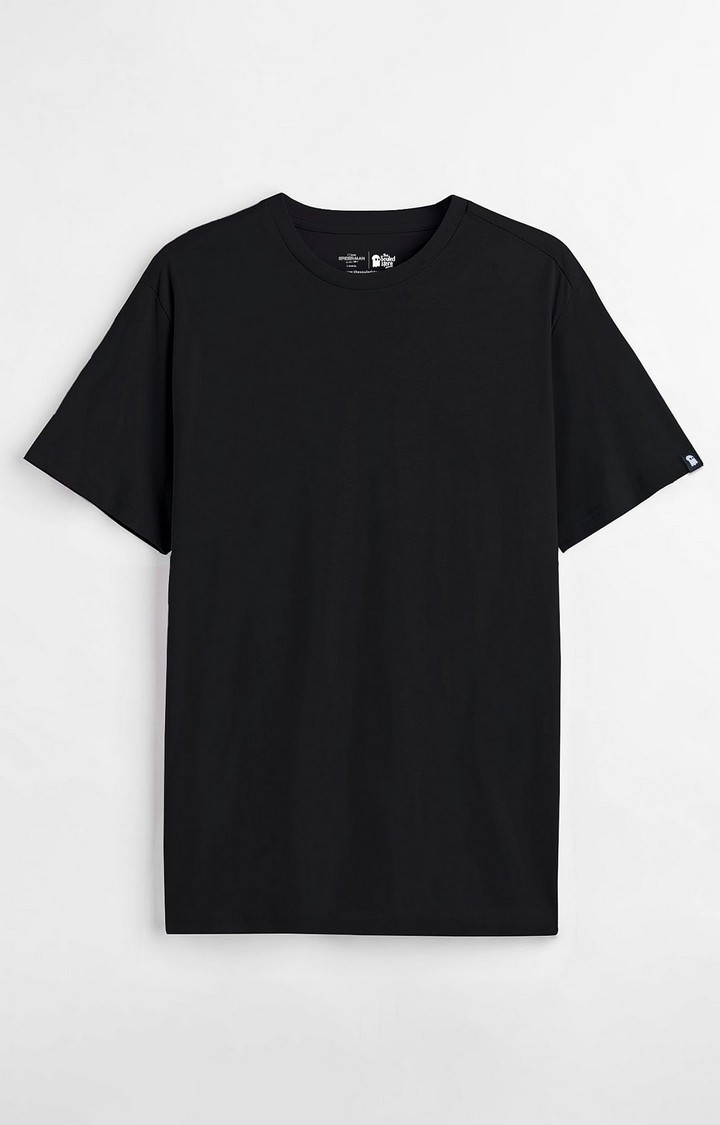 Men's Black Solid Regular T-Shirt