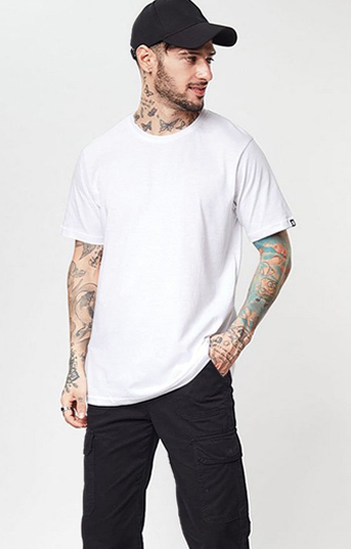 Men's White Solid Regular T-Shirt