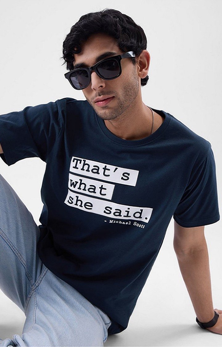 Men's That's What She Said Blue Printed Regular T-Shirt