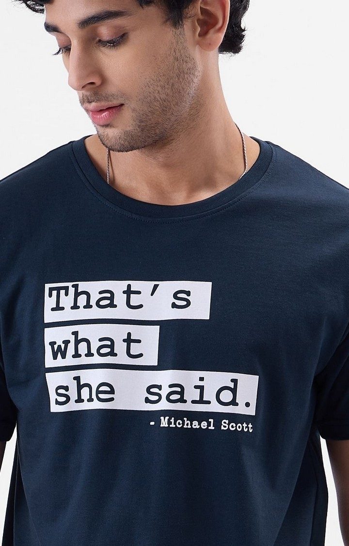 Men's That's What She Said Blue Printed Regular T-Shirt