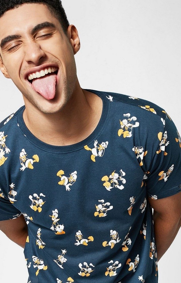 Men's Donald Duck Blue Printed Regular T-Shirt