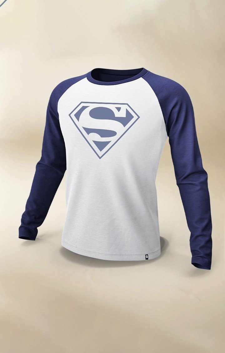 Men's Superman: Logo (Solar Activated) White & Blue Printed Regular T-Shirt