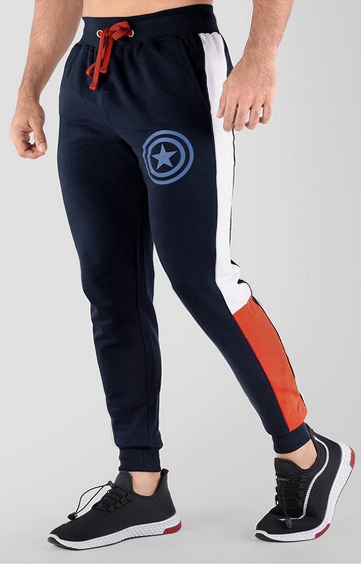 The Souled Store | Men's Captain America Navy Blue Cotton Printed Activewear Joggers