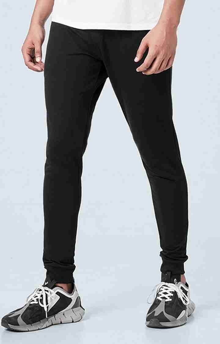 Men's  Black Cotton Solid Activewear Joggers