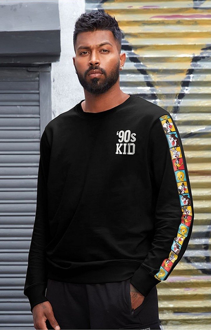 Men's Looney Tunes: 90's Kid Black Printed Sweatshirts