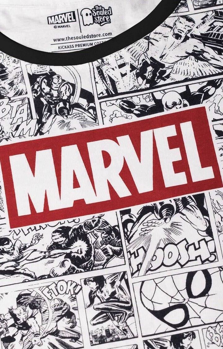Men's Marvel: Comic White Printed Regular T-Shirt