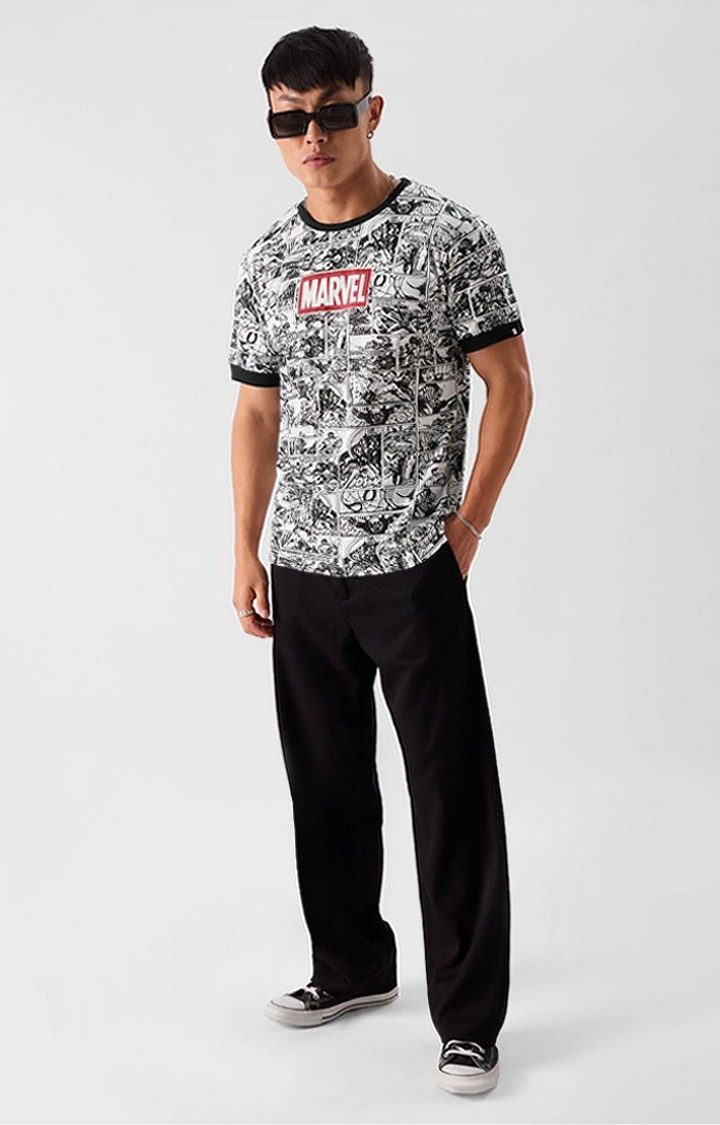 Men's Marvel: Comic White Printed Regular T-Shirt