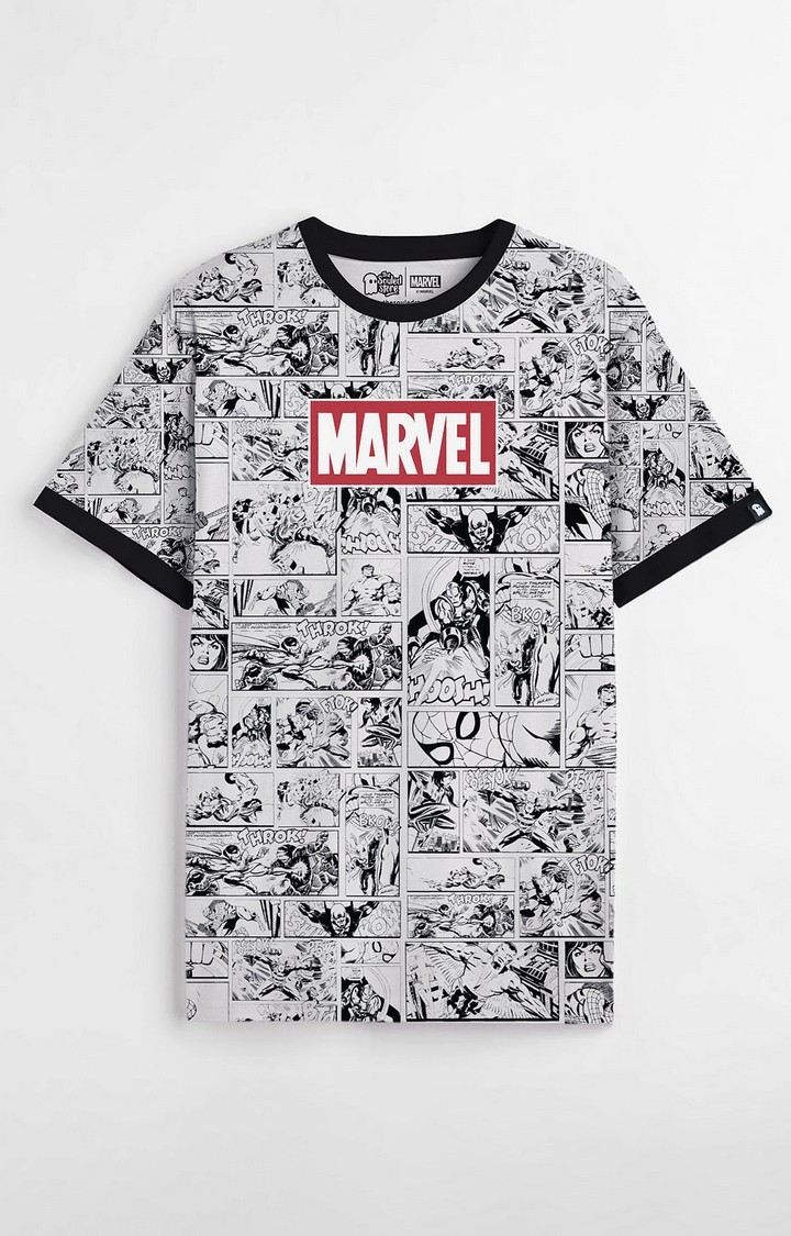 Men's Marvel: Comic White Printed Regular T-Shirt