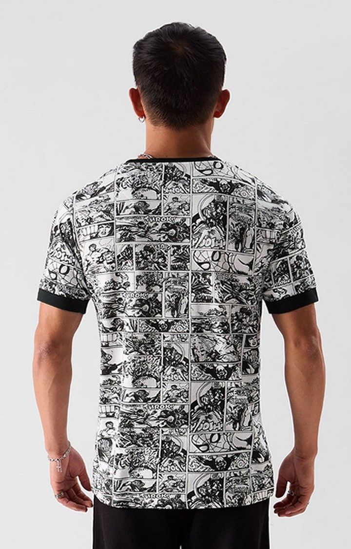 Men's Marvel: Comic White Printed Regular T-Shirt