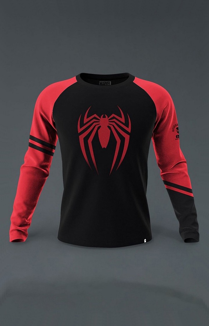 Men's Spider-Man: Web Crawler Black & Red Printed Regular T-Shirt