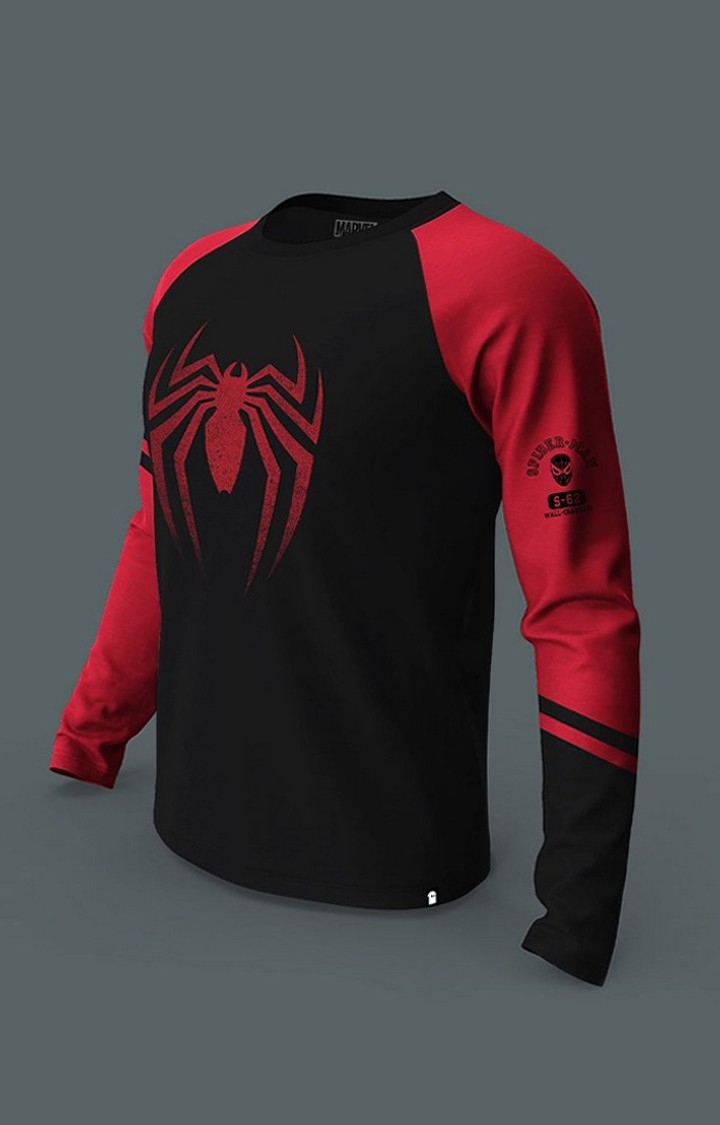 Men's Spider-Man: Web Crawler Black & Red Printed Regular T-Shirt