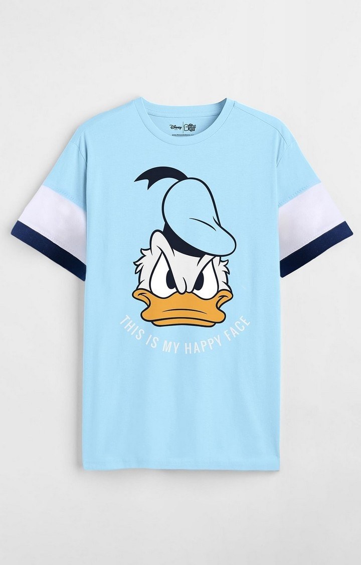 Men's Donald Duck: Happy Face Blue Printed Regular T-Shirt
