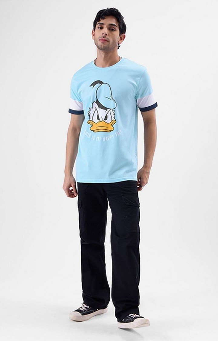Men's Donald Duck: Happy Face Blue Printed Regular T-Shirt