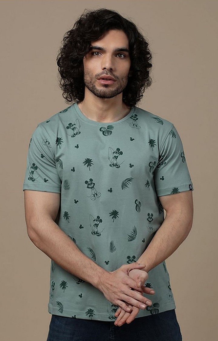 Men's Mickey Mouse: Tropical Vibes Green Printed Regular T-Shirt