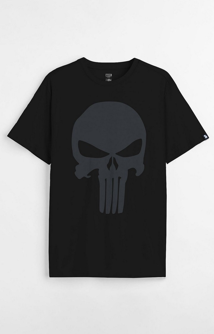 Men's Punisher: Logo Black Printed Regular T-Shirt