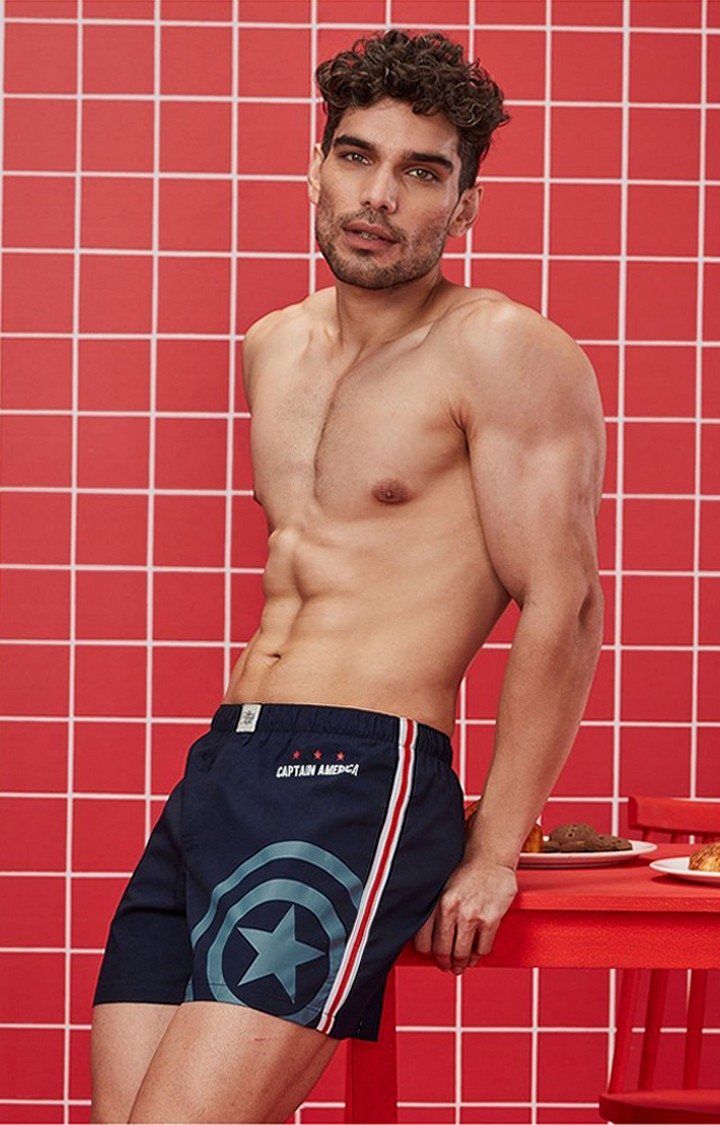 Men s Captain America Guardian of Freedom Navy Blue Cotton Printed Shorts