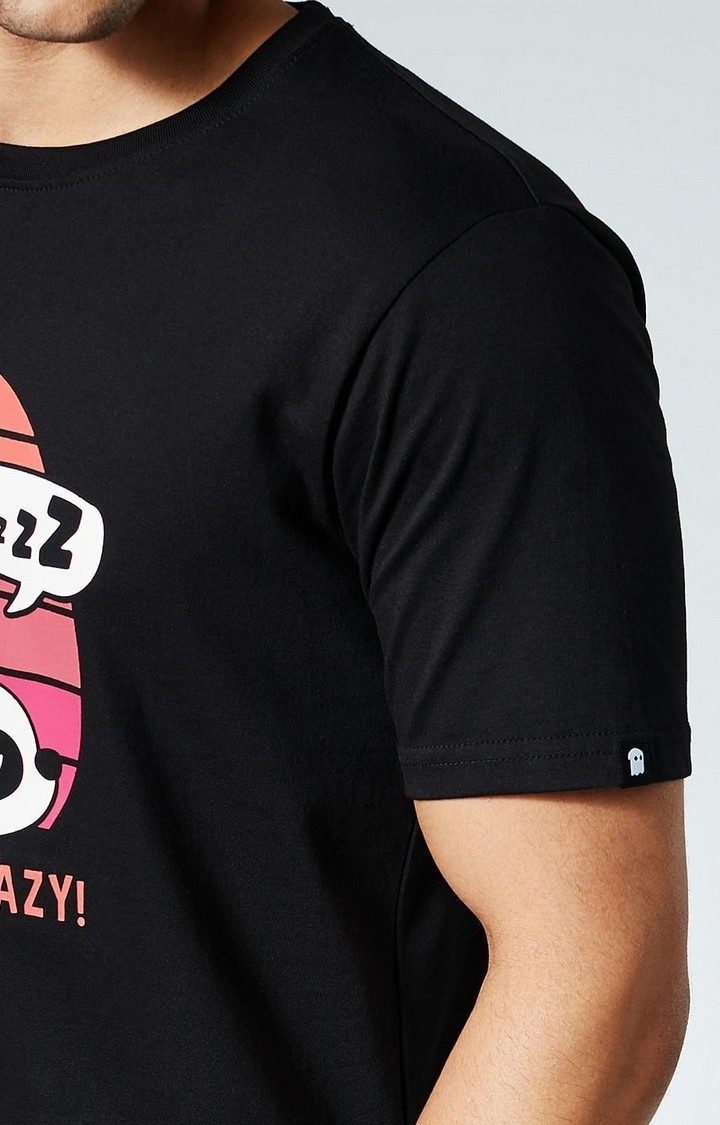 Men's Too Lazy Black Printed Regular T-Shirt