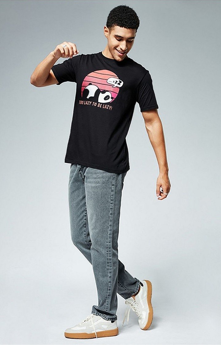 Men's Too Lazy Black Printed Regular T-Shirt