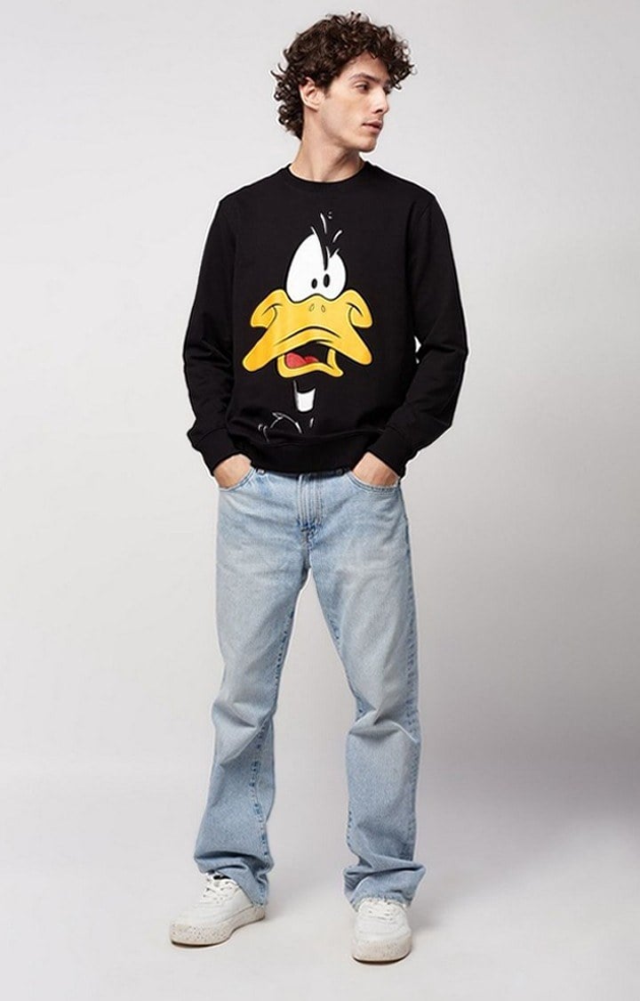 Men's Looney Tunes: Daffy Duck Black Printed Sweatshirts