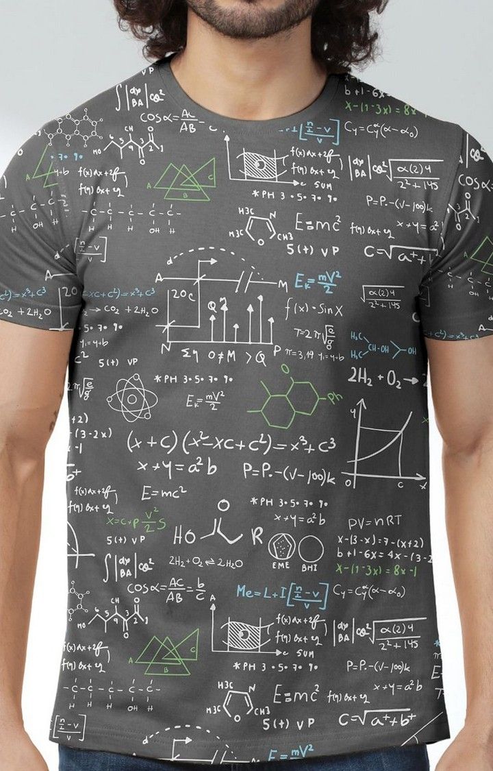 Men's Nerdy Equations Grey Printed Regular T-Shirt