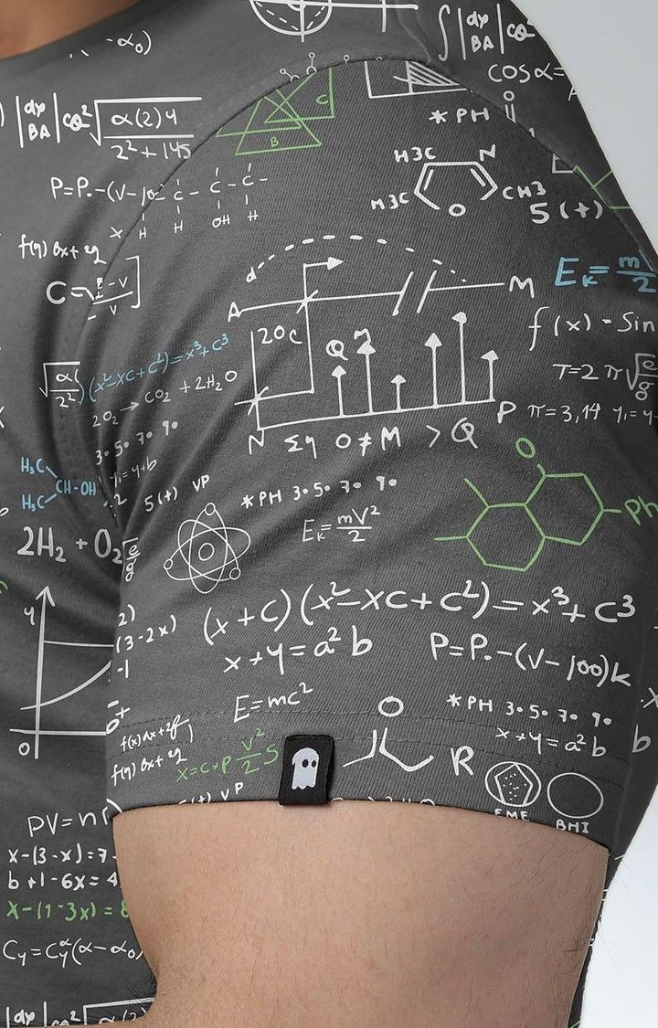 Men's Nerdy Equations Grey Printed Regular T-Shirt