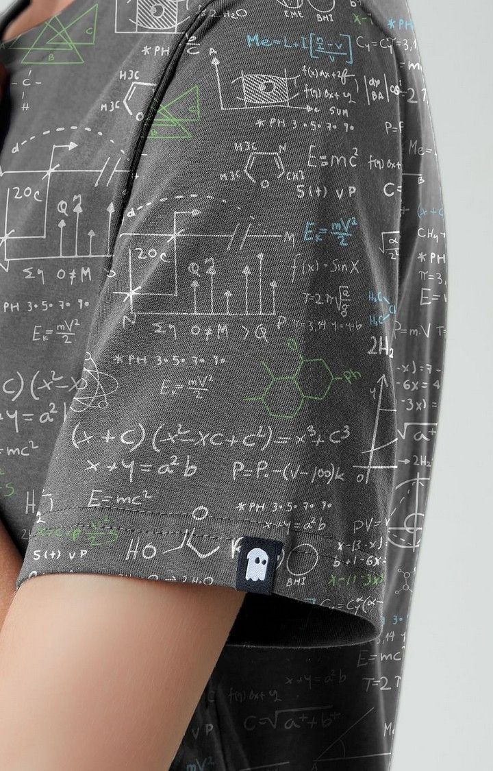 Men's Nerdy Equations Grey Printed Regular T-Shirt