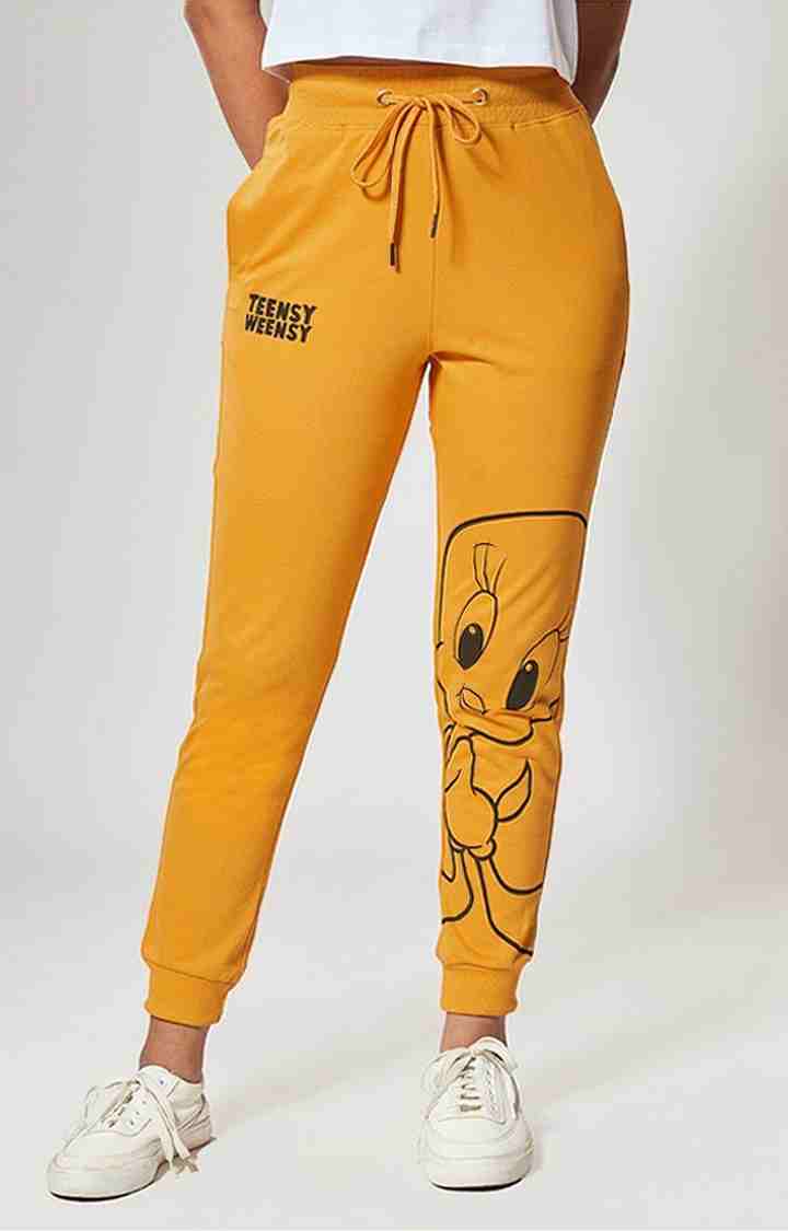 The Souled Store | Women's Looney Tunes Teensy Weensy Yellow Cotton Printed Activewear Joggers