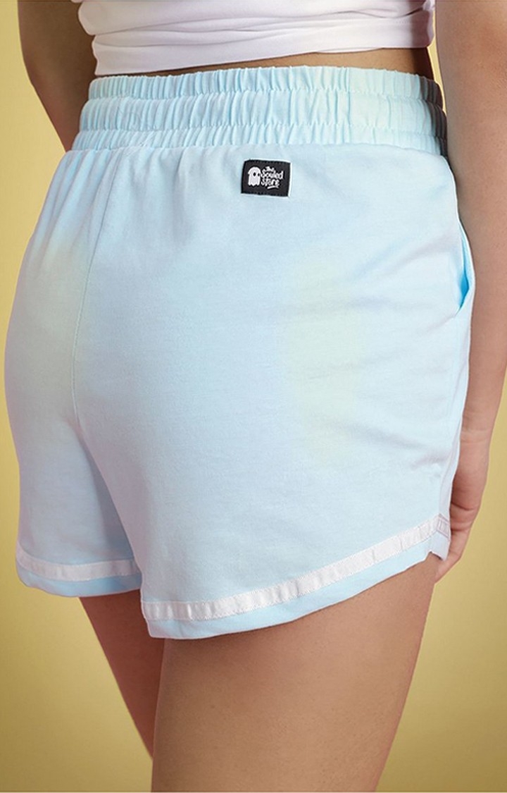 Women's  Sky Blue Cotton Solid Activewear Shorts
