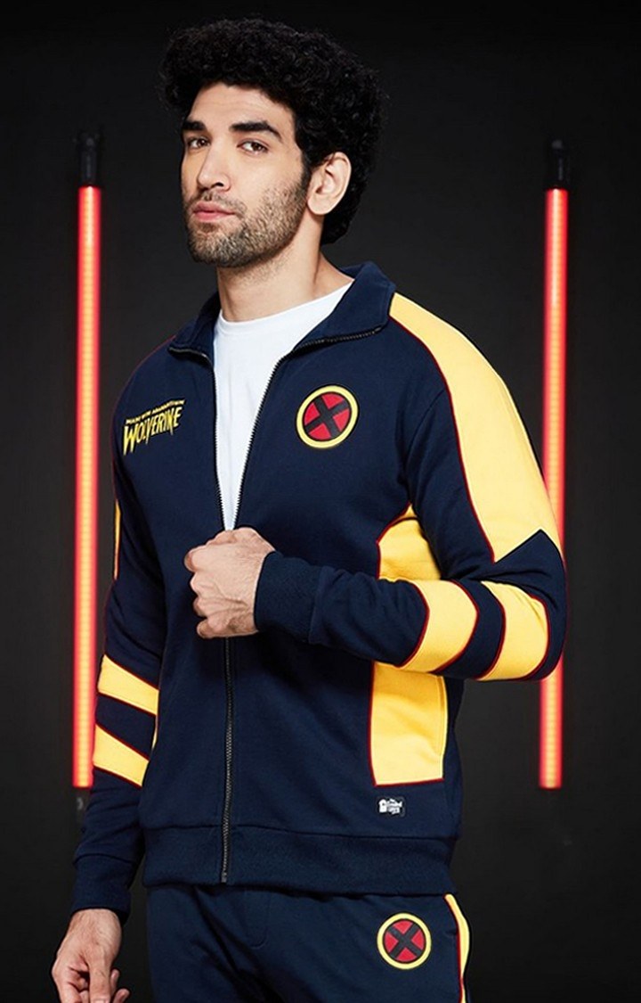 Men's Wolverine: Made with Adamantium Blue & Yellow Printed Western Jacket