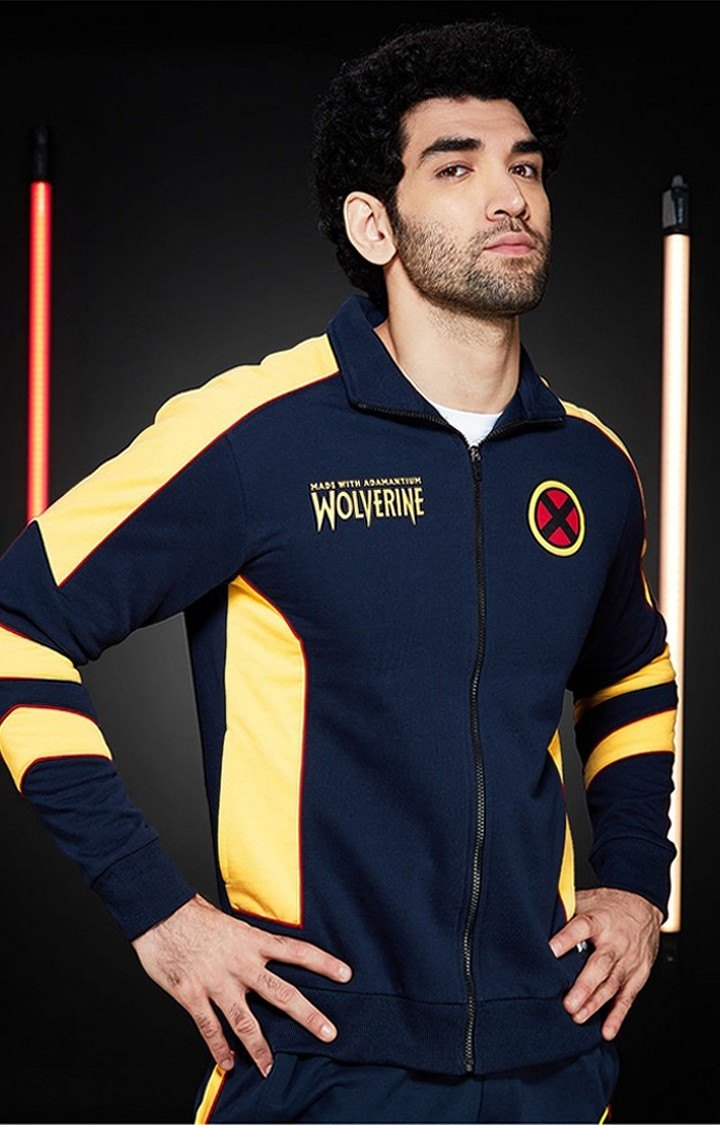 Men's Wolverine: Made with Adamantium Blue & Yellow Printed Western Jacket