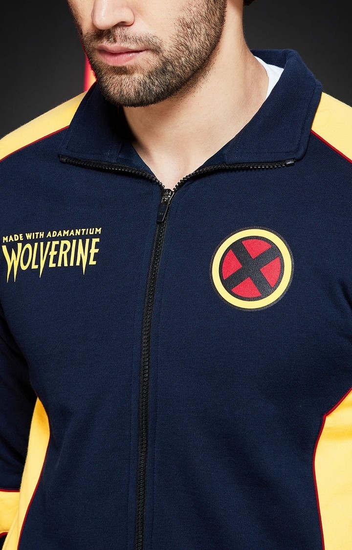Men's Wolverine: Made with Adamantium Blue & Yellow Printed Western Jacket